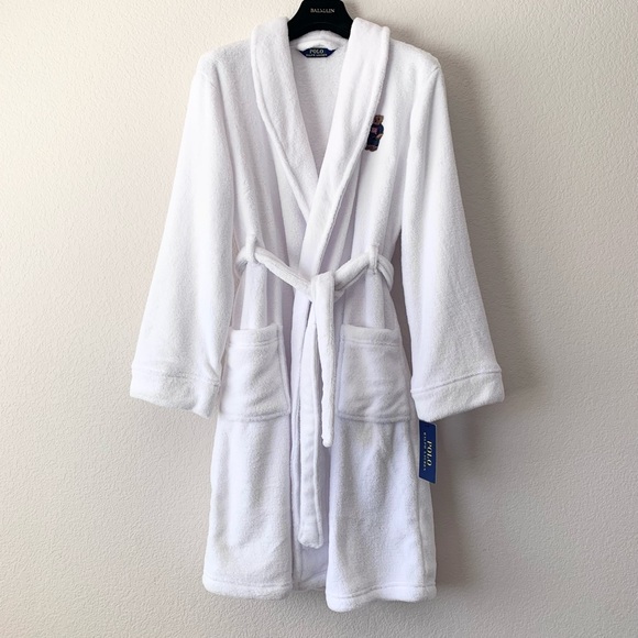 Ralph Lauren polo bear embroidered plush white robe